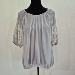 Elegant Light Grey Women's Top with Lace Sleeves Size M Casual Wear